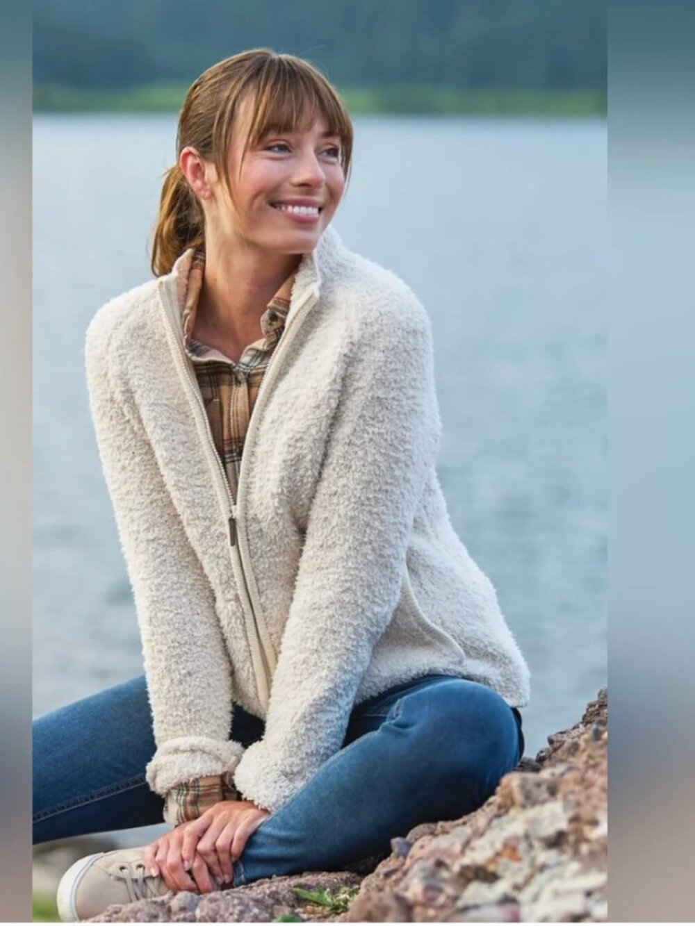 Natural Reflections‎ Cream Sherpa Fleece Zip Up Jacket Women's Medium